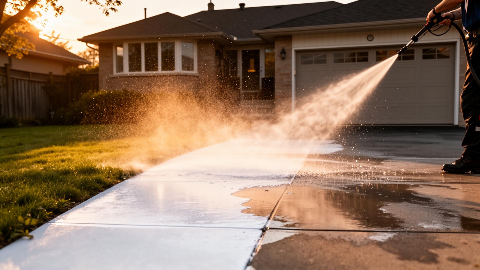 Power washing a driveway in Toronto